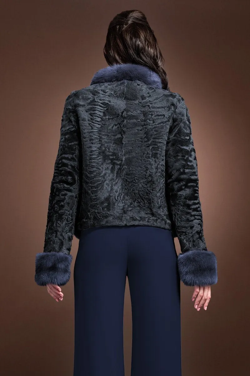Horizontal Zip Up Sable and Karakul Fur Jacket