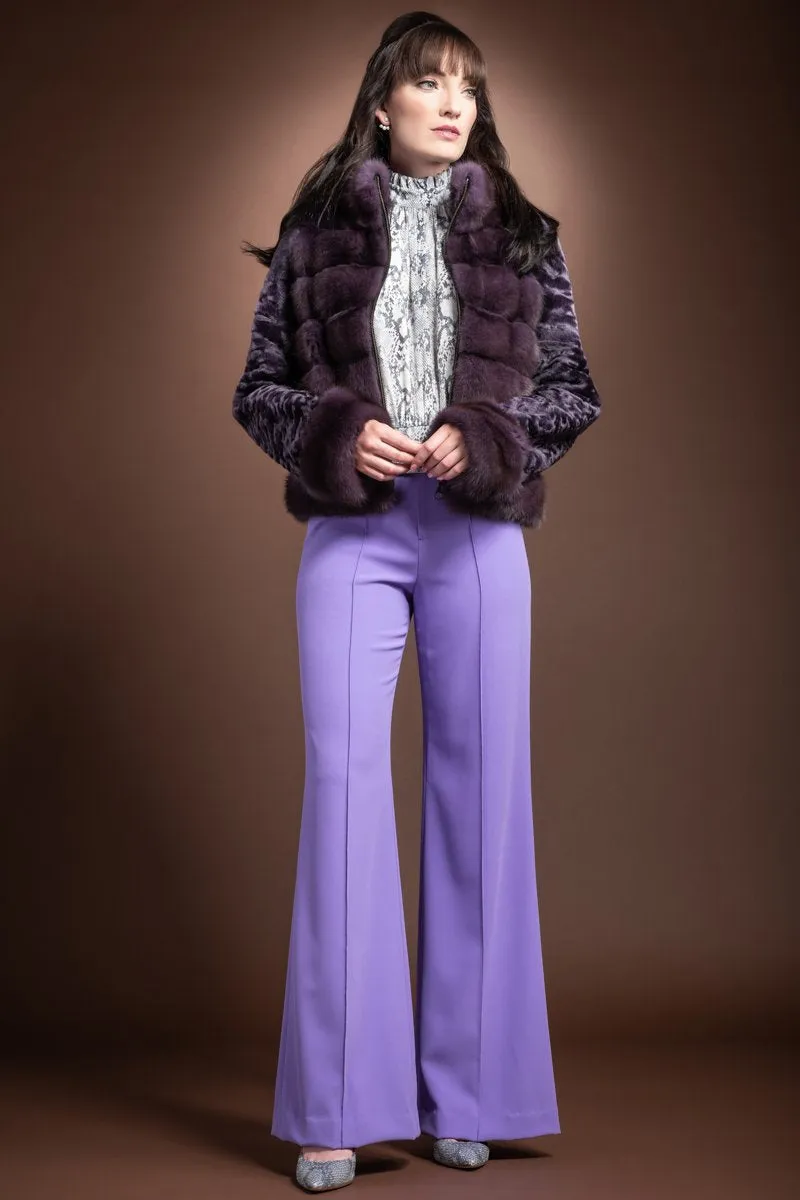 Horizontal Zip Up Sable and Karakul Fur Jacket