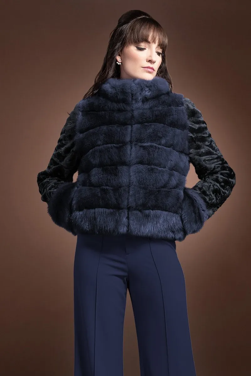 Horizontal Zip Up Sable and Karakul Fur Jacket