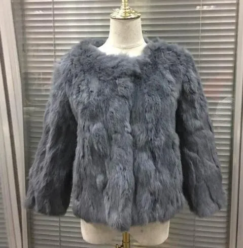 Hot Women Real Rabbit Fur Coat Natural Rex Rabbit Fur Coat O-Neck Fashion Slim Thin Rabbit Fur Coat Full Pelt Genuine Fur Jacket
