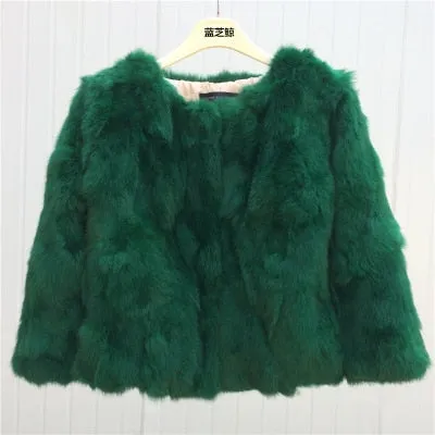 Hot Women Real Rabbit Fur Coat Natural Rex Rabbit Fur Coat O-Neck Fashion Slim Thin Rabbit Fur Coat Full Pelt Genuine Fur Jacket