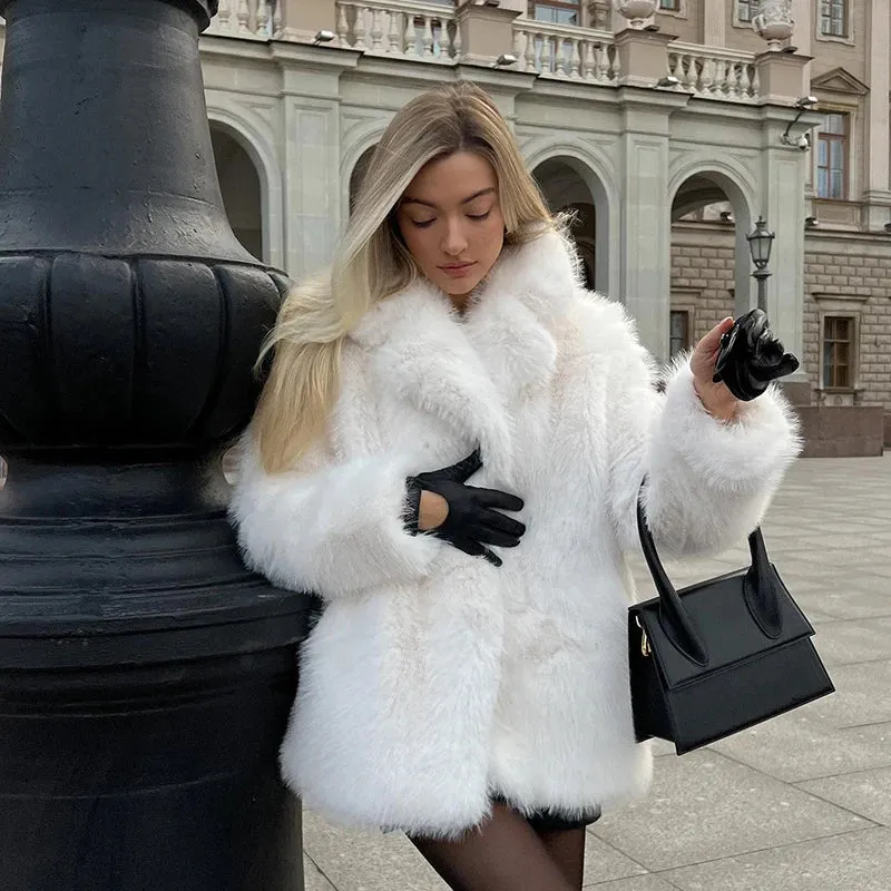 Iconic Luxury Brand Fashion Fluffy Furry Faux Fur Jacket Women Winter Shaggy Overcoats Thick Warm Long Fox Fur Coat Outerwear