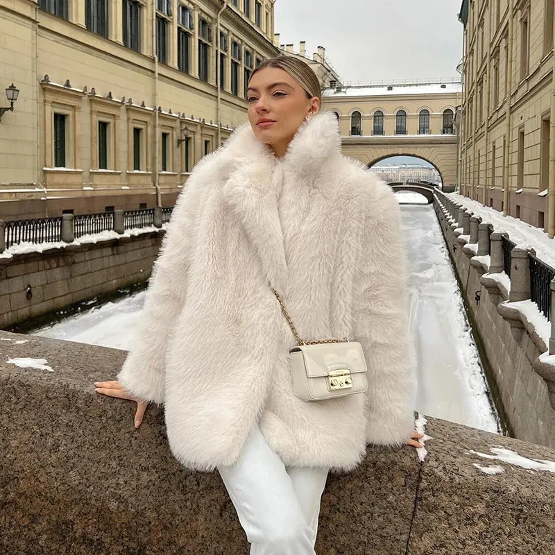 Iconic Luxury Brand Fashion Fluffy Furry Faux Fur Jacket Women Winter Shaggy Overcoats Thick Warm Long Fox Fur Coat Outerwear