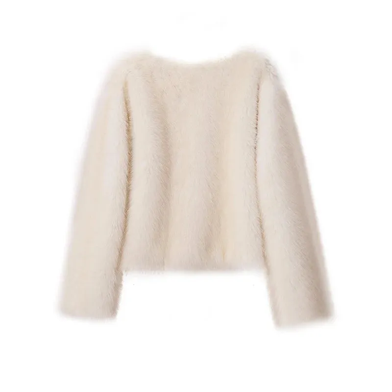 Iconic Street Fashion Week Luxury Brand Gardient Cropped Faux Fur Coat Women Winter 2024 Hot Cool Girls Fluffy Short Fur Jacket