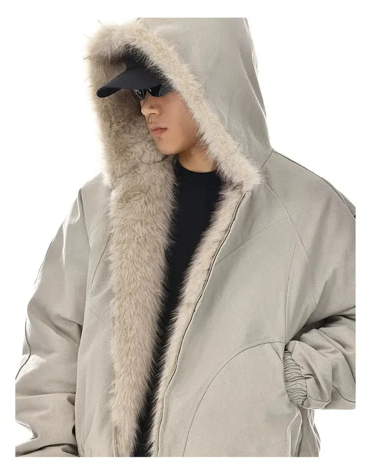 Insulated Jacket with Faux Fur Hood Trim