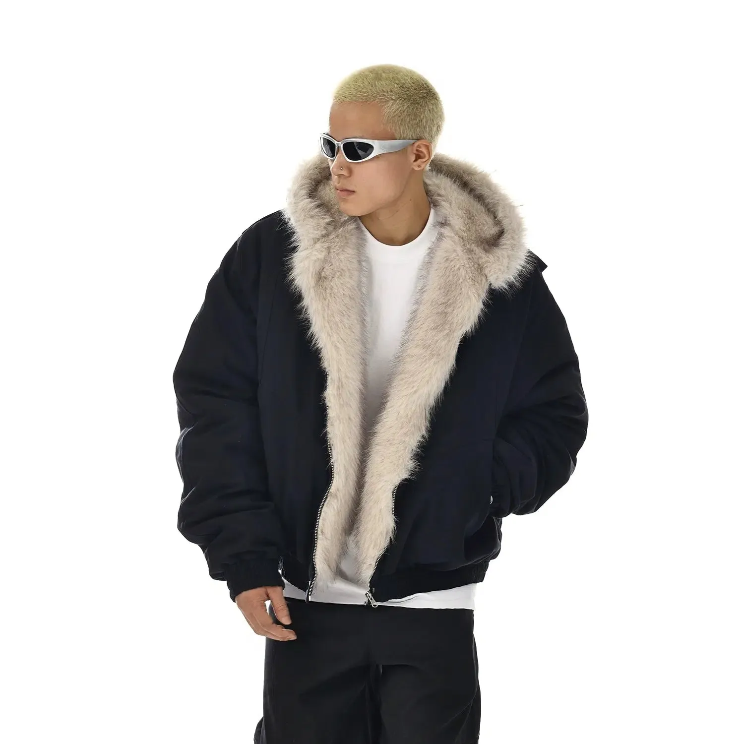 Insulated Jacket with Faux Fur Hood Trim
