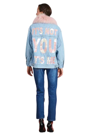 It's Not You It's Me Denim Faux Fur Jacket