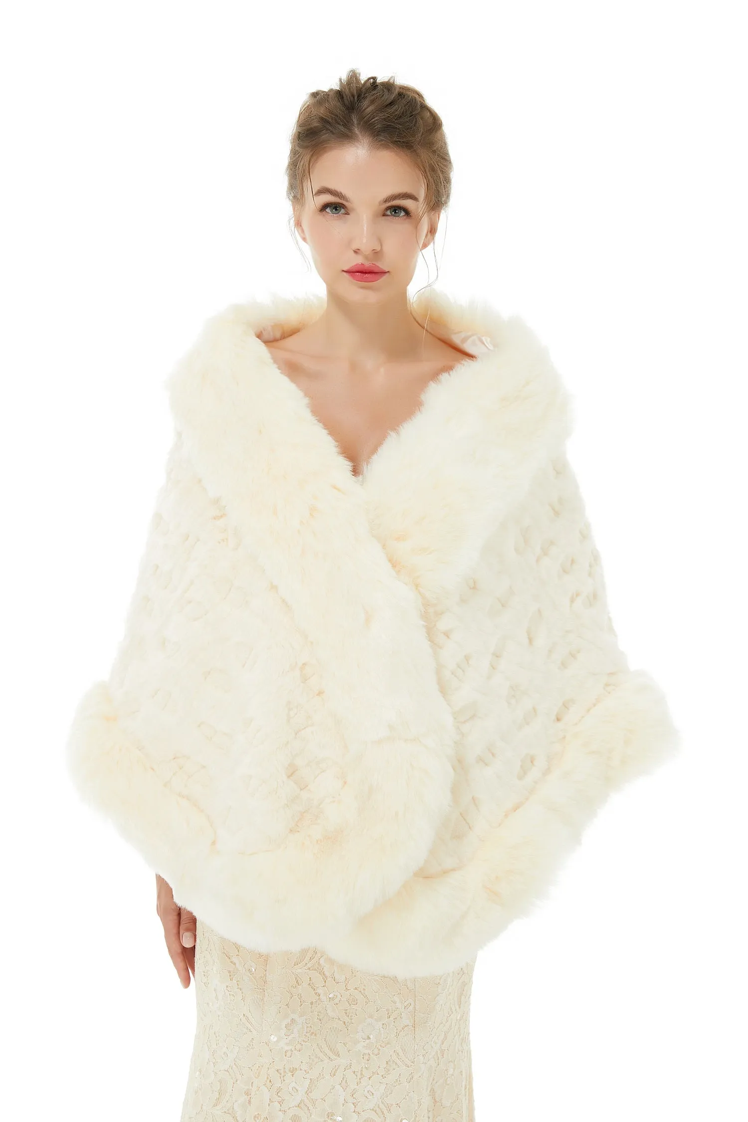 Ivory Faux Fur Wedding Shawl For Bride