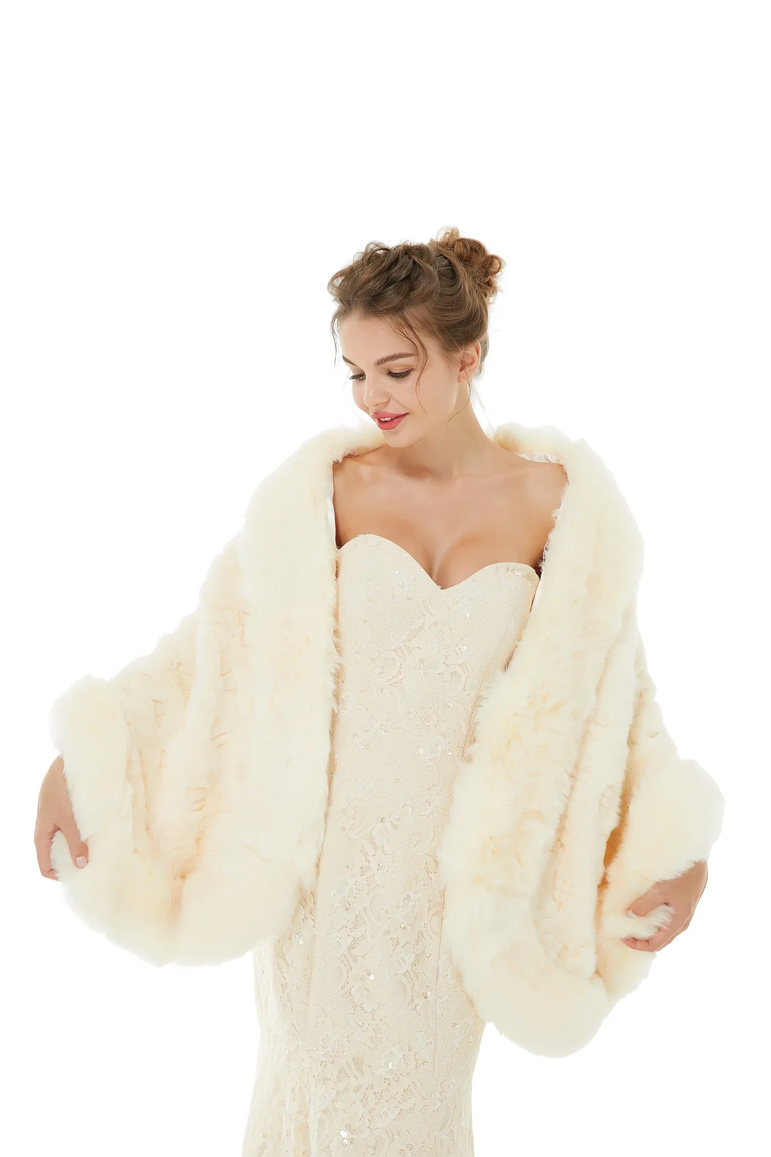 Ivory Faux Fur Wedding Shawl For Bride