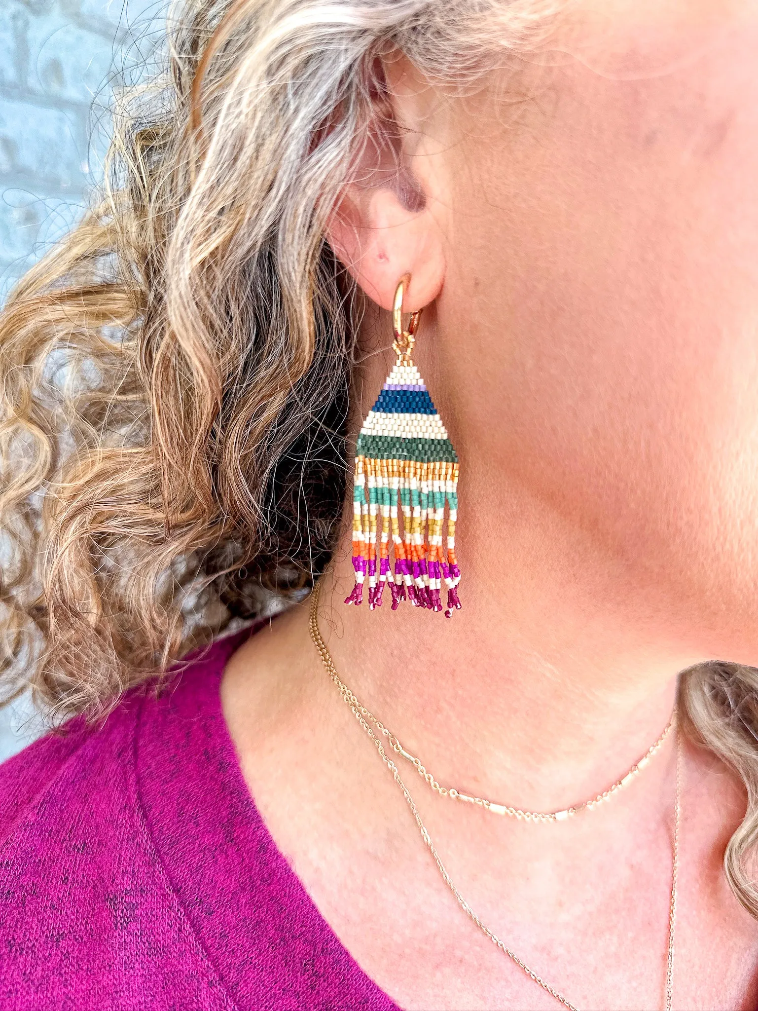 James Hoop Horizontal Stripes Beaded Earring