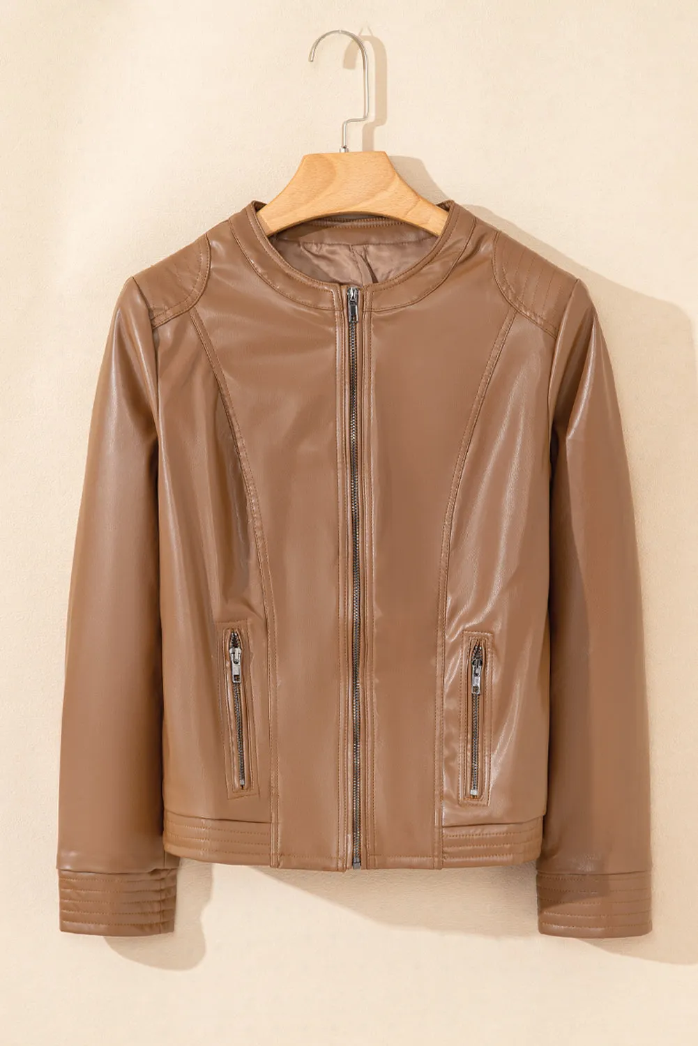 KaleaBoutique Solid Faux Leather Zipper Slim Fit Bomber Jacket