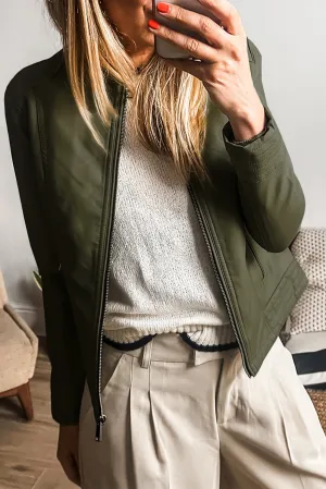 KaleaBoutique Solid Faux Leather Zipper Slim Fit Bomber Jacket