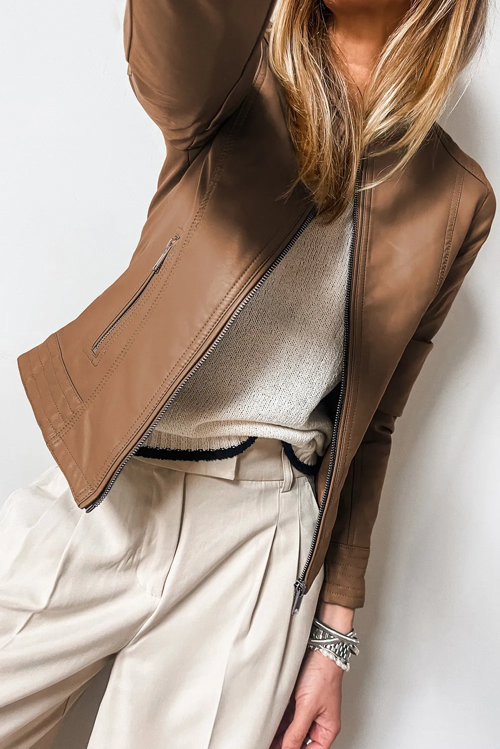 KaleaBoutique Solid Faux Leather Zipper Slim Fit Bomber Jacket