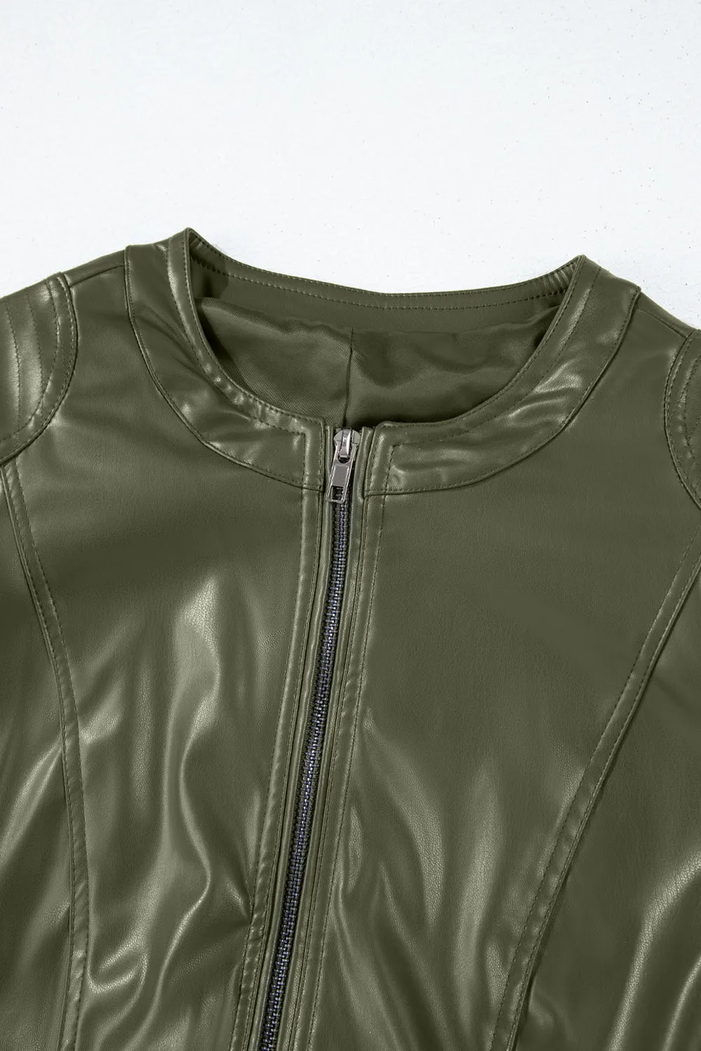 KaleaBoutique Solid Faux Leather Zipper Slim Fit Bomber Jacket