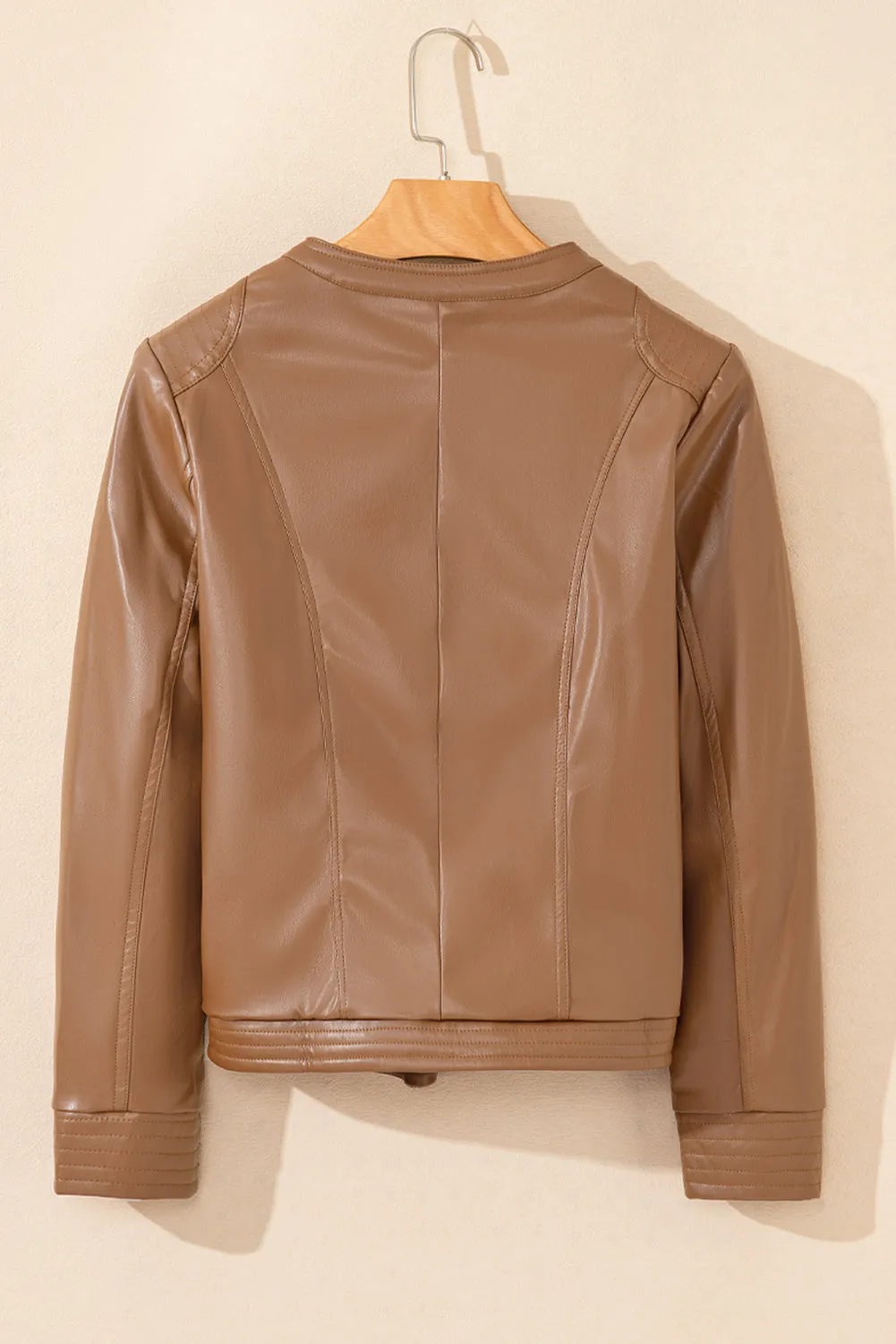 KaleaBoutique Solid Faux Leather Zipper Slim Fit Bomber Jacket