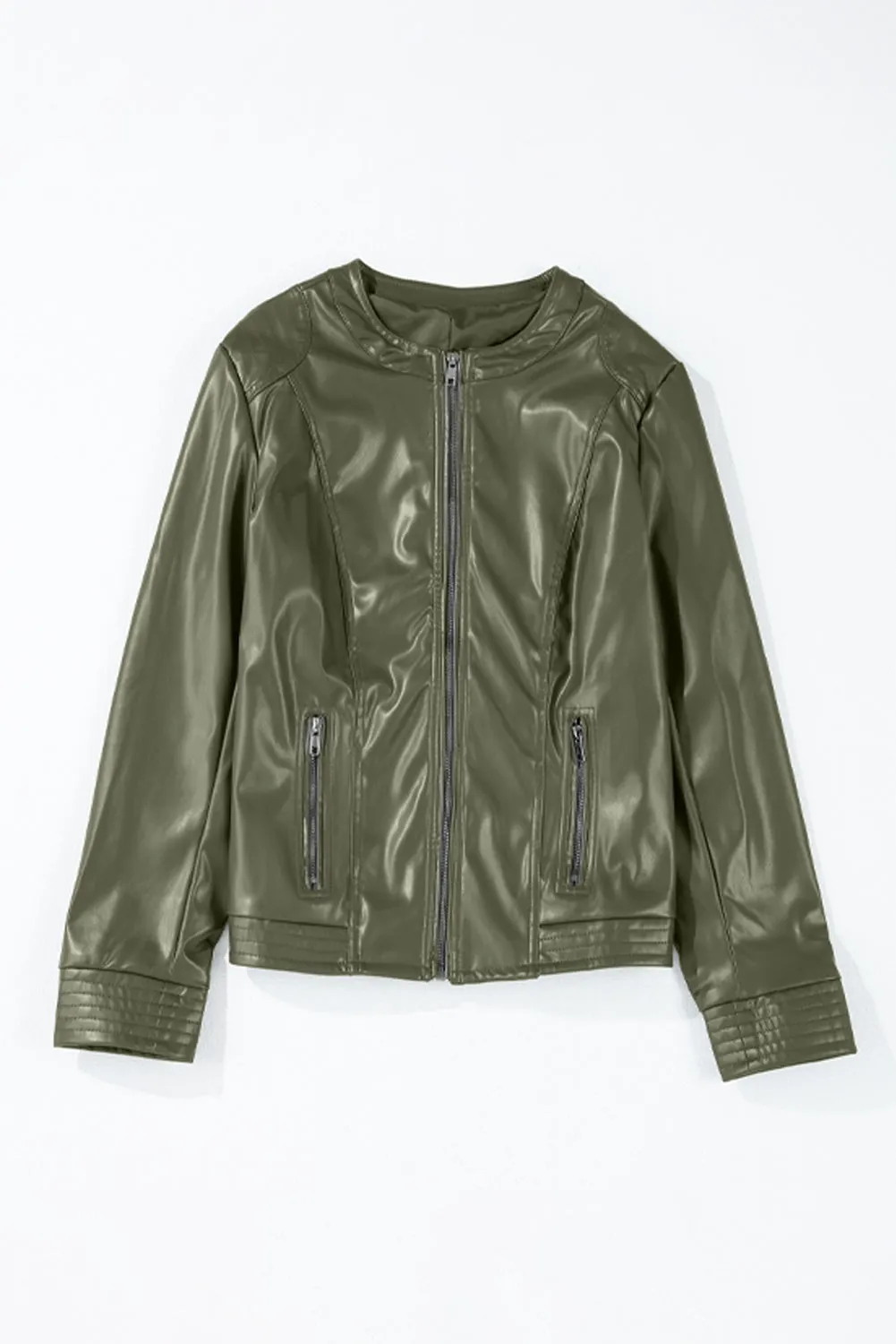 KaleaBoutique Solid Faux Leather Zipper Slim Fit Bomber Jacket