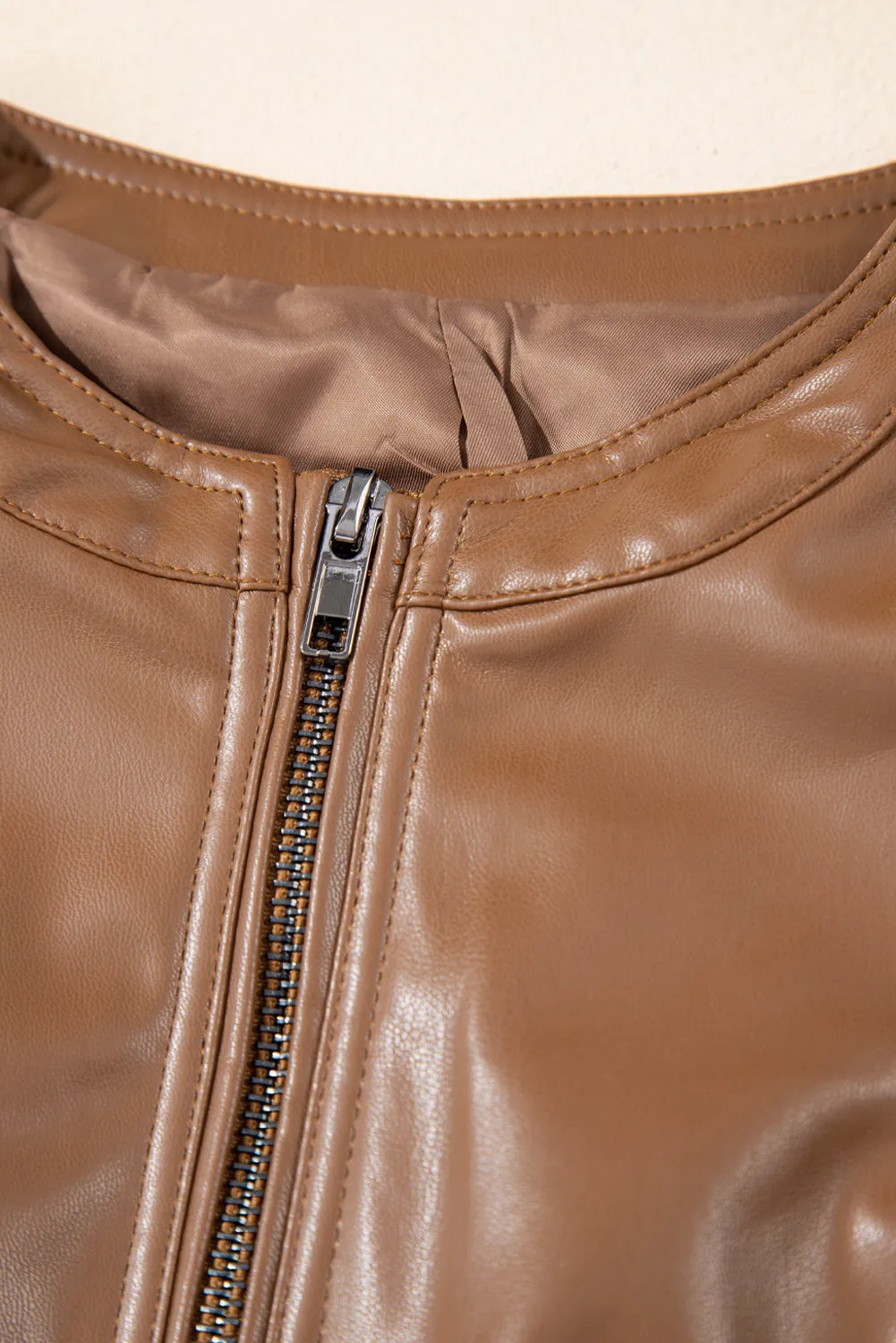 KaleaBoutique Solid Faux Leather Zipper Slim Fit Bomber Jacket
