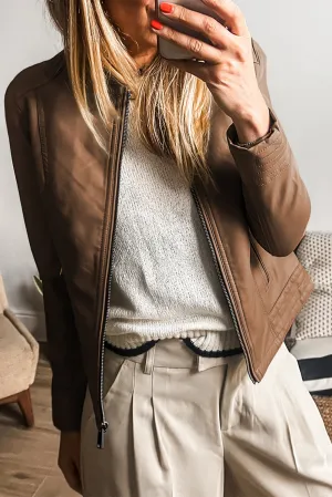 KaleaBoutique Solid Faux Leather Zipper Slim Fit Bomber Jacket