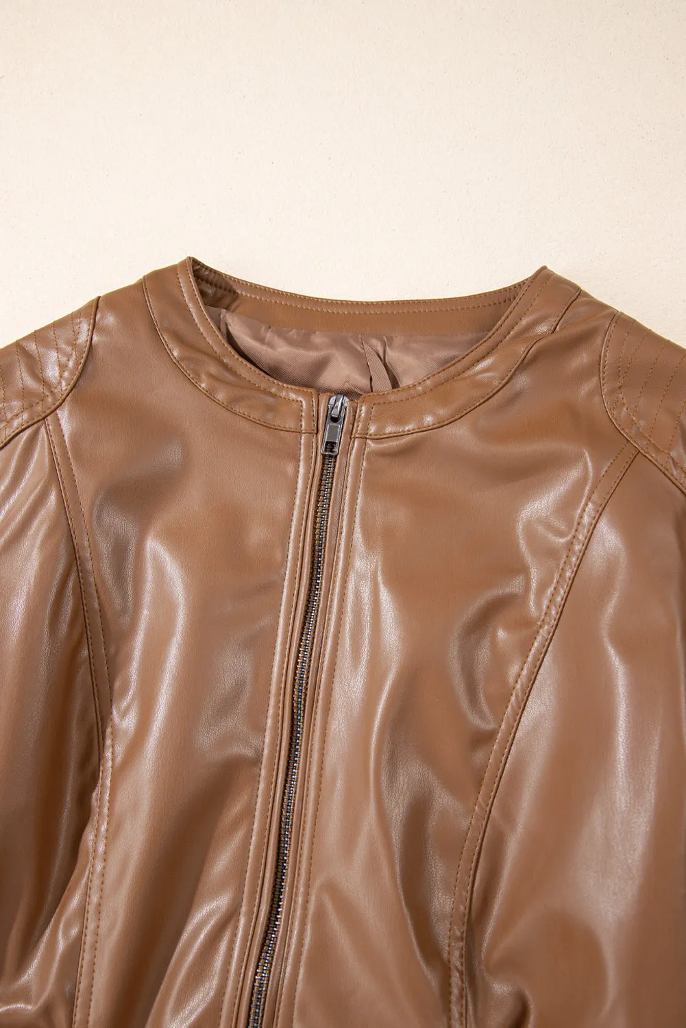 KaleaBoutique Solid Faux Leather Zipper Slim Fit Bomber Jacket