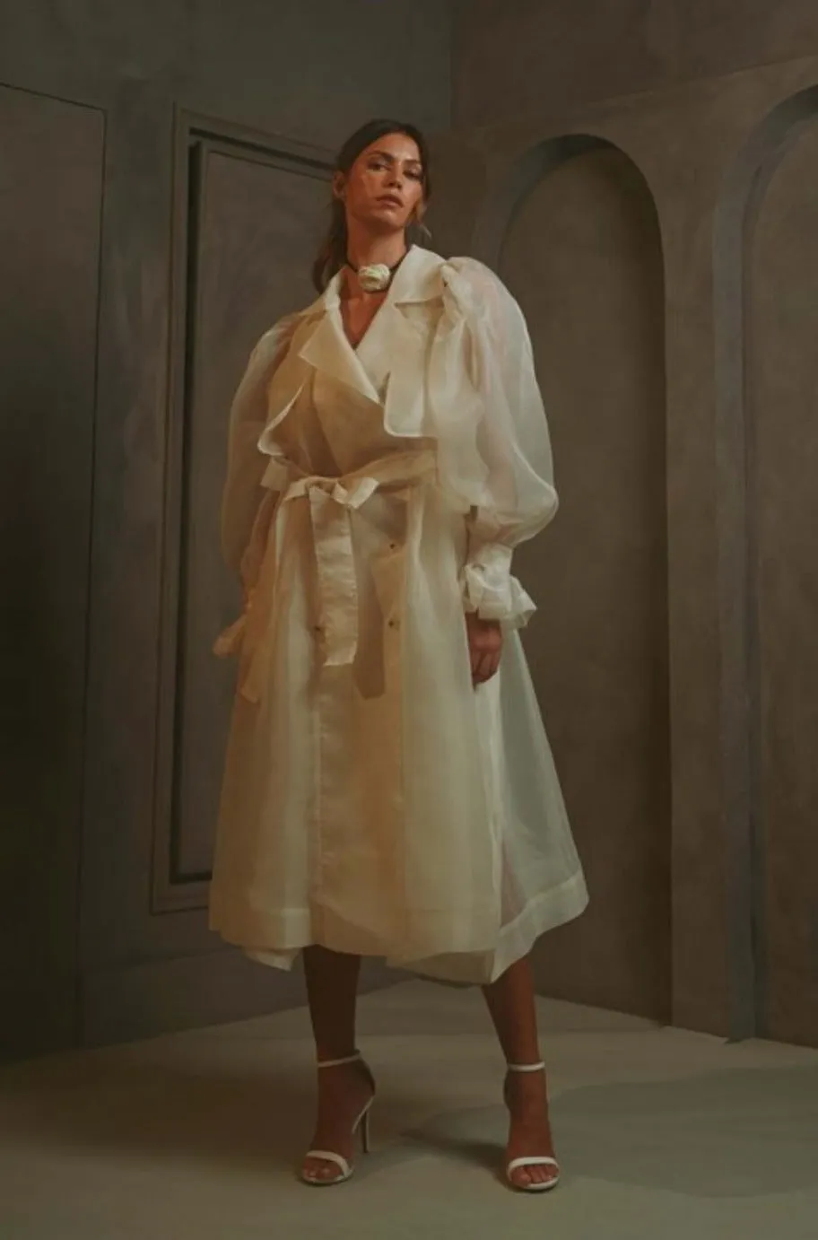 Karma Cream Trench Sheer Coat