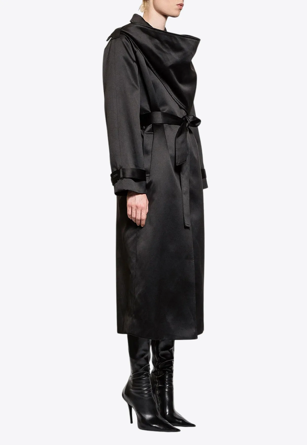 Kelly Satin Trench Coat with Wrap-Panel