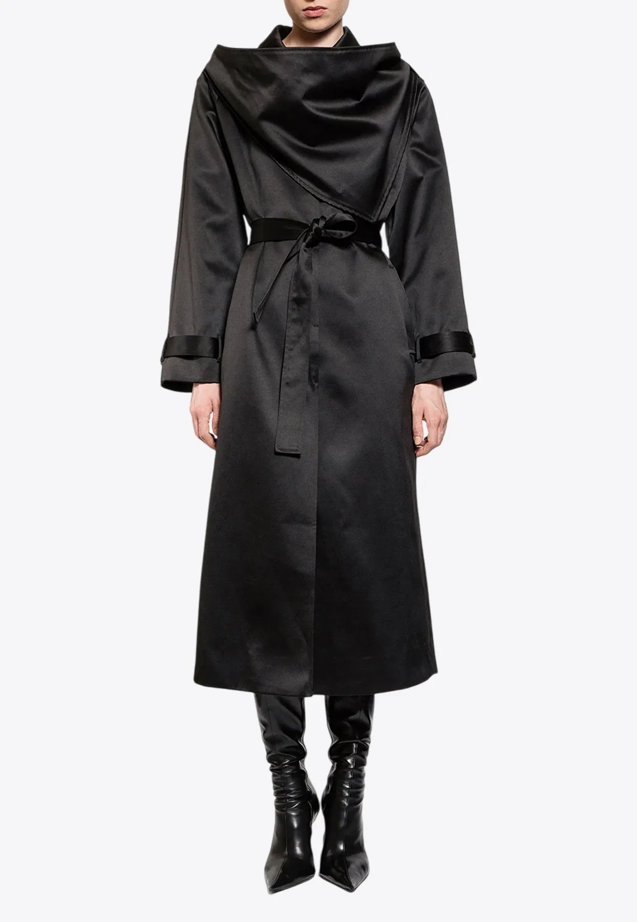 Kelly Satin Trench Coat with Wrap-Panel