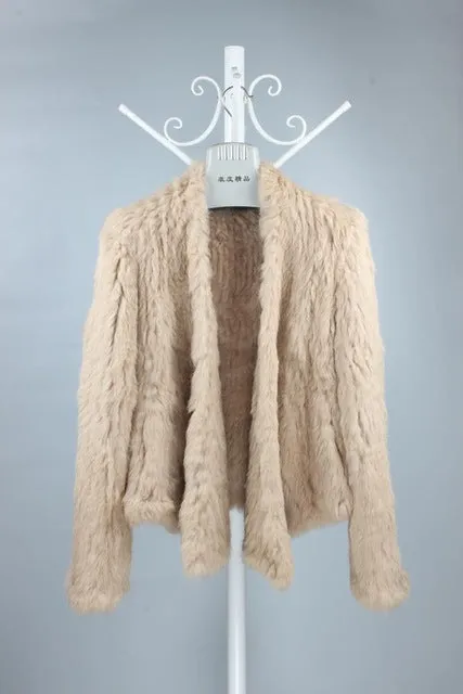 Knitted natural rabbit fur coat women 2018 new winter casual long sleeve dense thick loose outerwear coat jacket Real Fur Coat