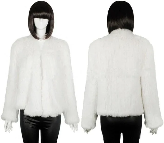 Knitted natural rabbit fur coat women 2018 new winter casual long sleeve dense thick loose outerwear coat jacket Real Fur Coat