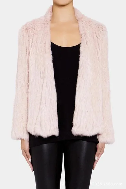 Knitted natural rabbit fur coat women 2018 new winter casual long sleeve dense thick loose outerwear coat jacket Real Fur Coat