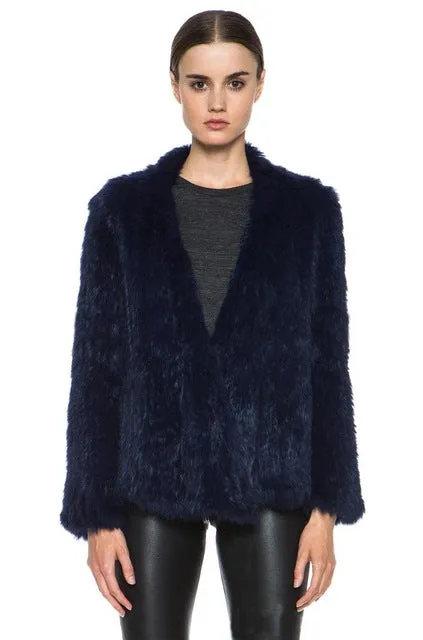 Knitted natural rabbit fur coat women 2018 new winter casual long sleeve dense thick loose outerwear coat jacket Real Fur Coat