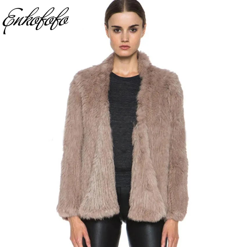 Knitted natural rabbit fur coat women 2018 new winter casual long sleeve dense thick loose outerwear coat jacket Real Fur Coat