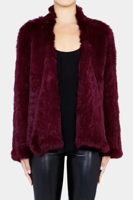 Knitted natural rabbit fur coat women 2018 new winter casual long sleeve dense thick loose outerwear coat jacket Real Fur Coat