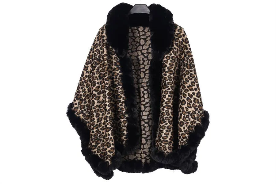Ladies Faux Fur Animal Print Fashion Winter Cape