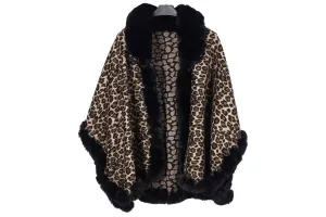 Ladies Faux Fur Animal Print Fashion Winter Cape