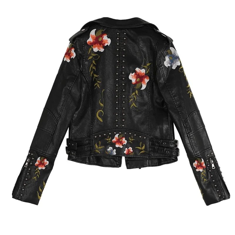 Ladies Floral Soft Faux Leather Jacket