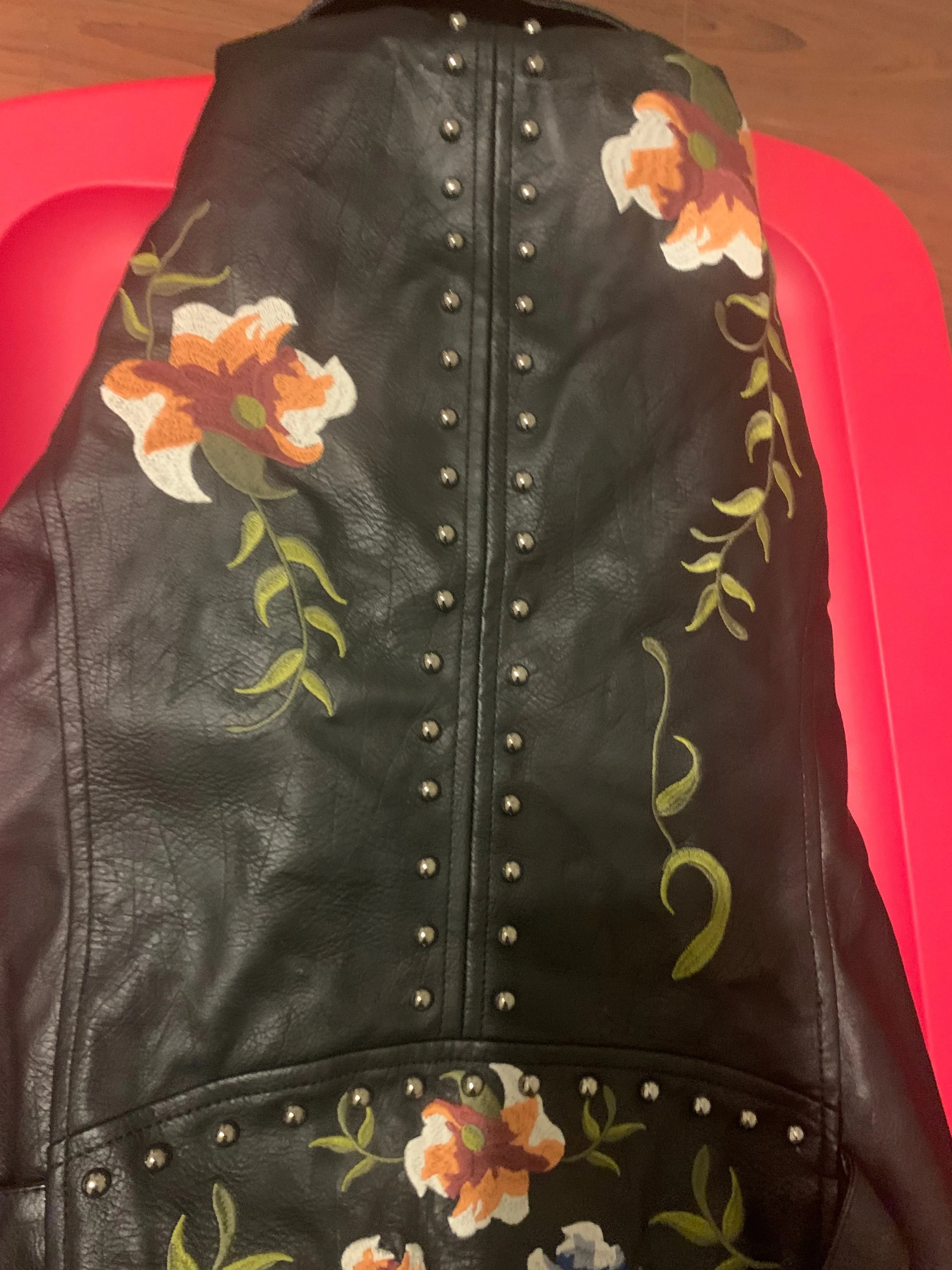Ladies Floral Soft Faux Leather Jacket