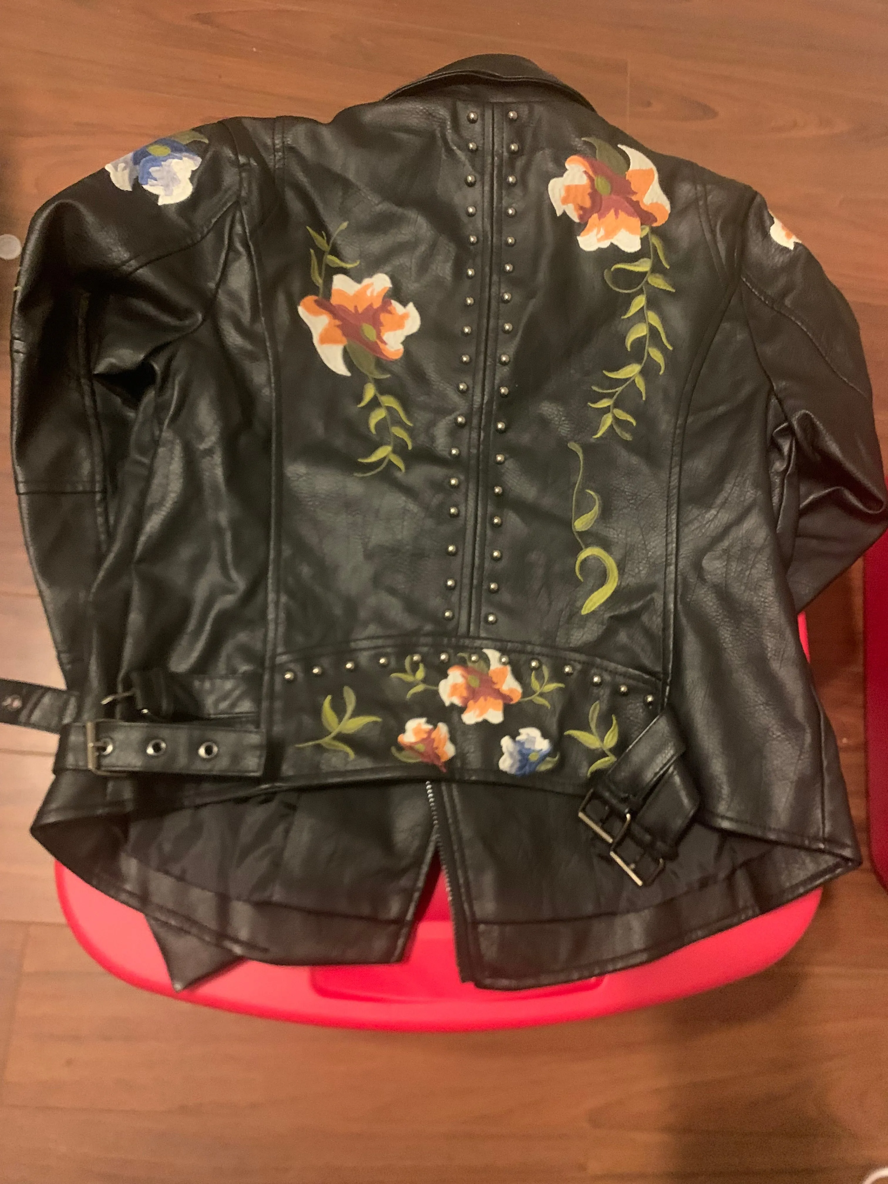 Ladies Floral Soft Faux Leather Jacket
