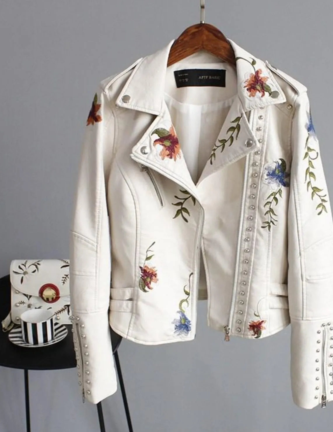 Ladies Floral Soft Faux Leather Jacket