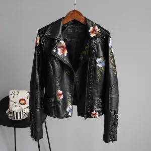Ladies Floral Soft Faux Leather Jacket