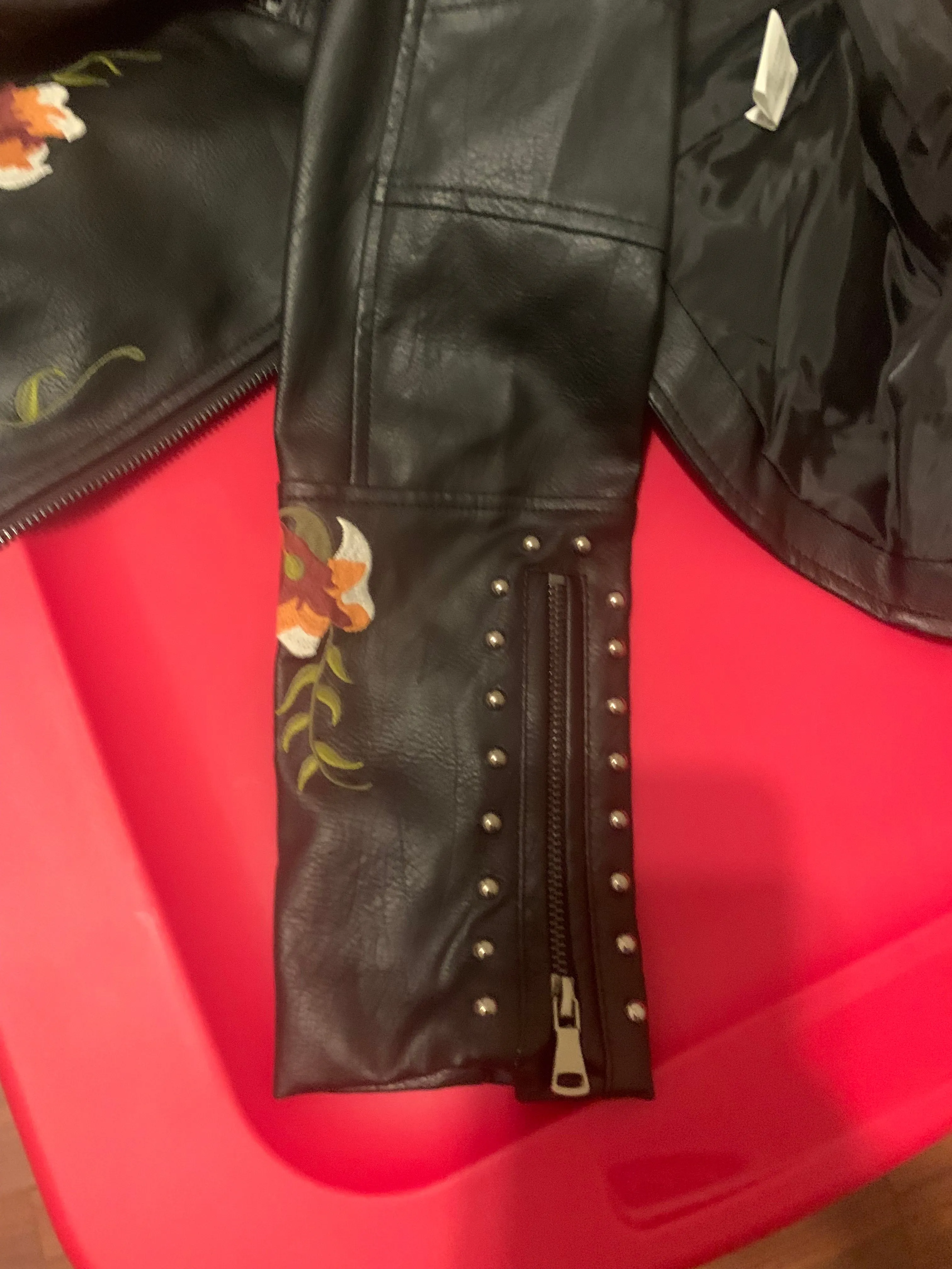 Ladies Floral Soft Faux Leather Jacket