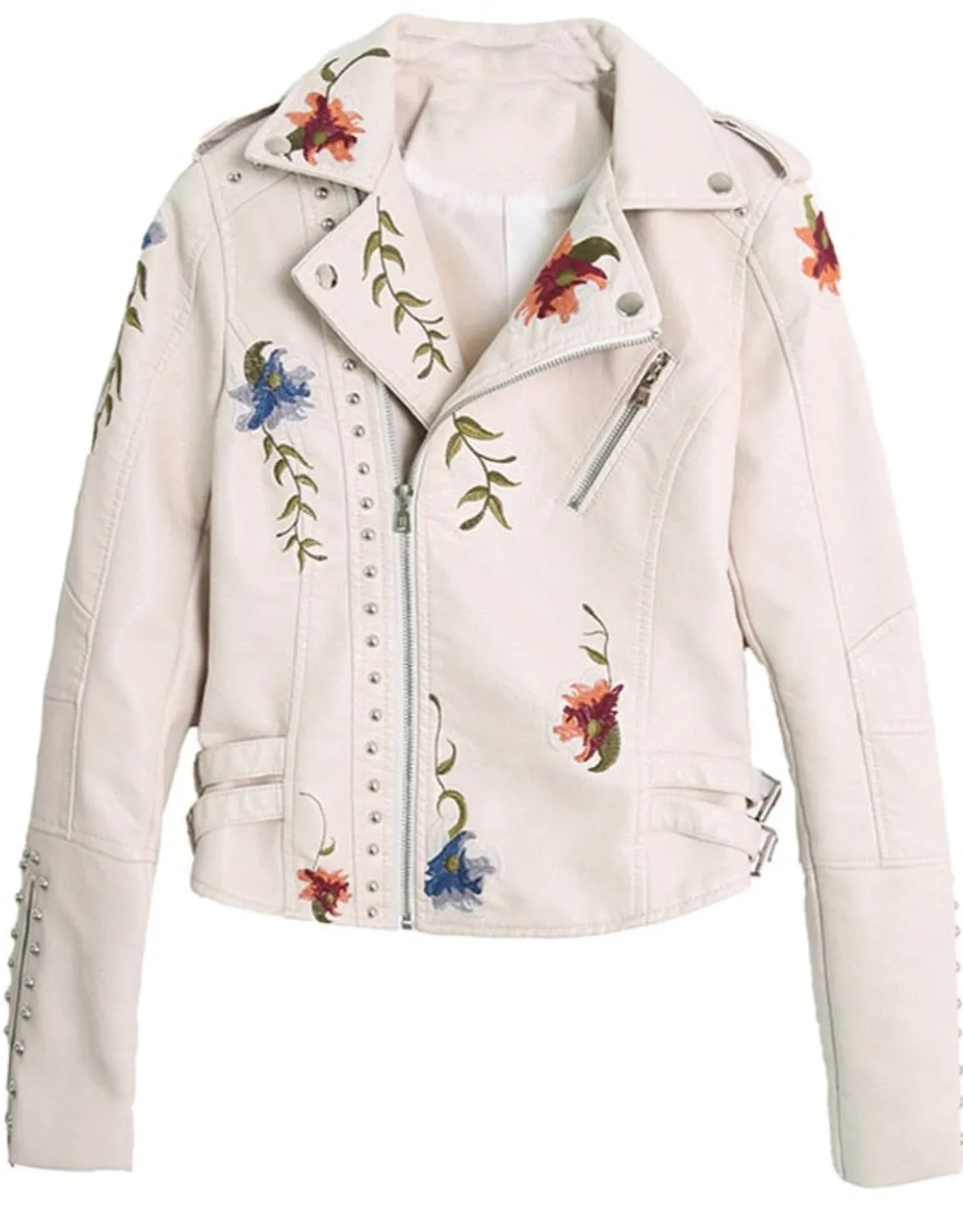 Ladies Floral Soft Faux Leather Jacket