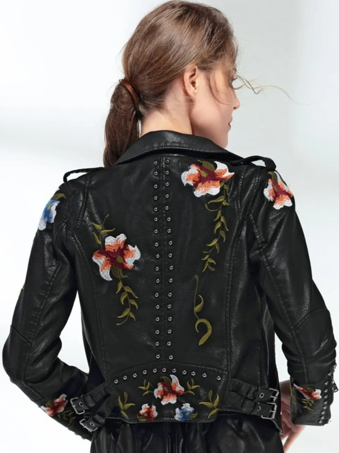 Ladies Floral Soft Faux Leather Jacket