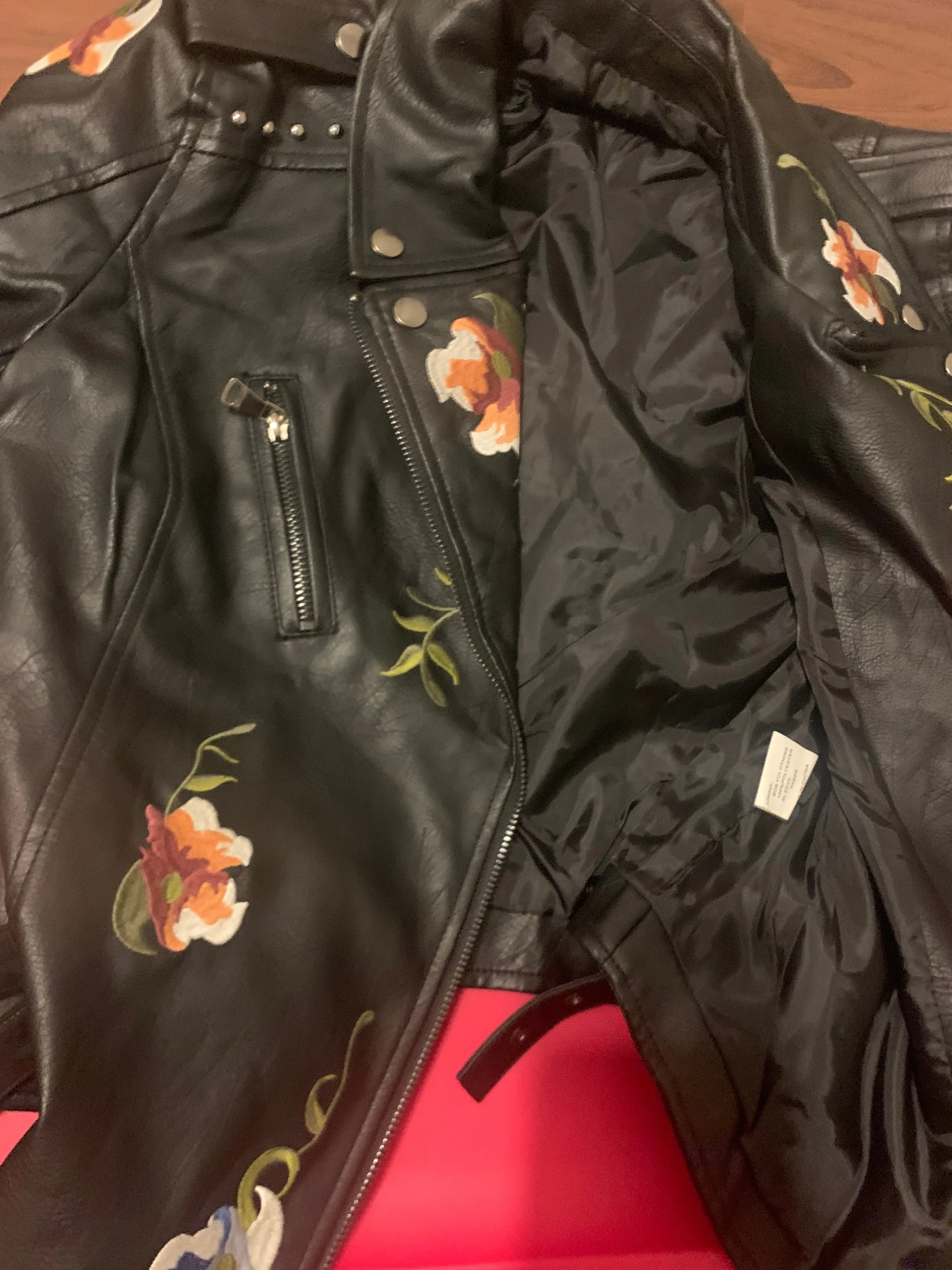 Ladies Floral Soft Faux Leather Jacket