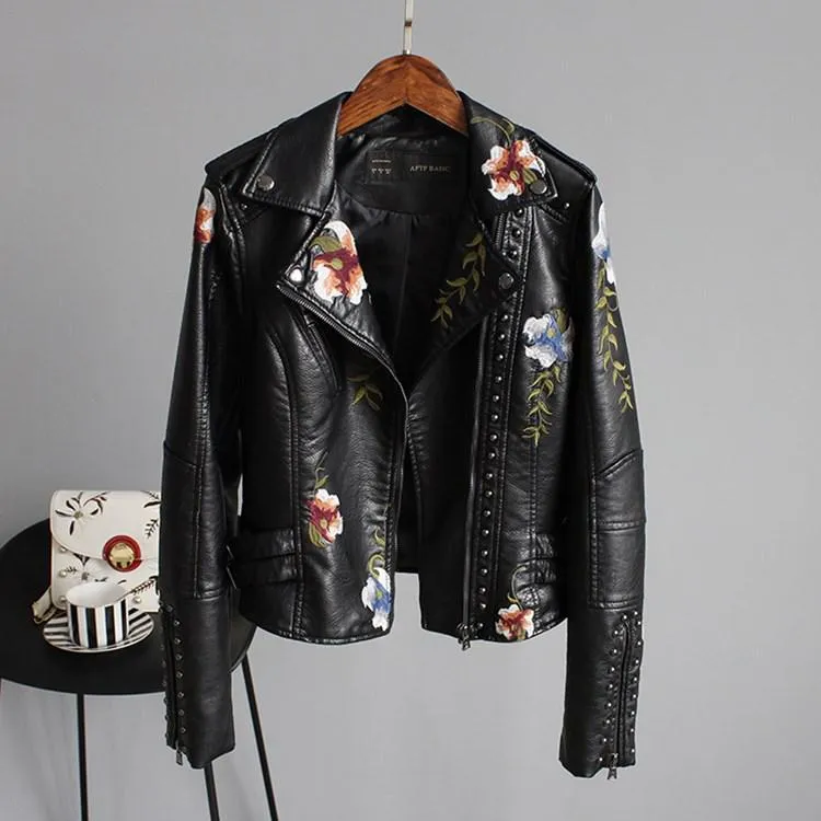 Ladies Floral Soft Faux Leather Jacket