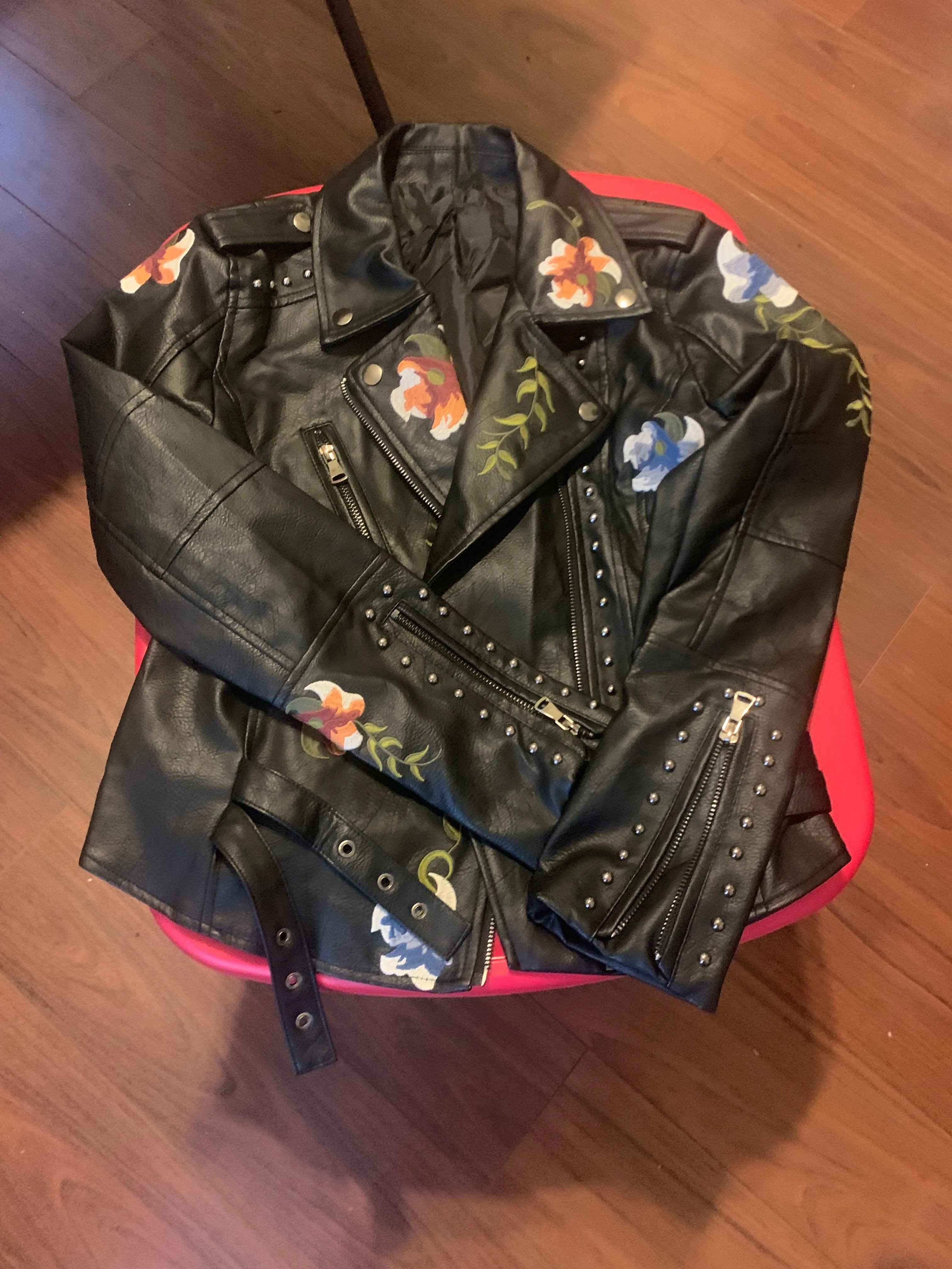 Ladies Floral Soft Faux Leather Jacket