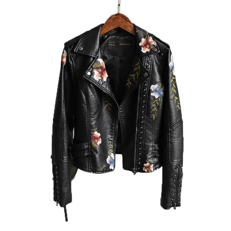 Ladies Floral Soft Faux Leather Jacket