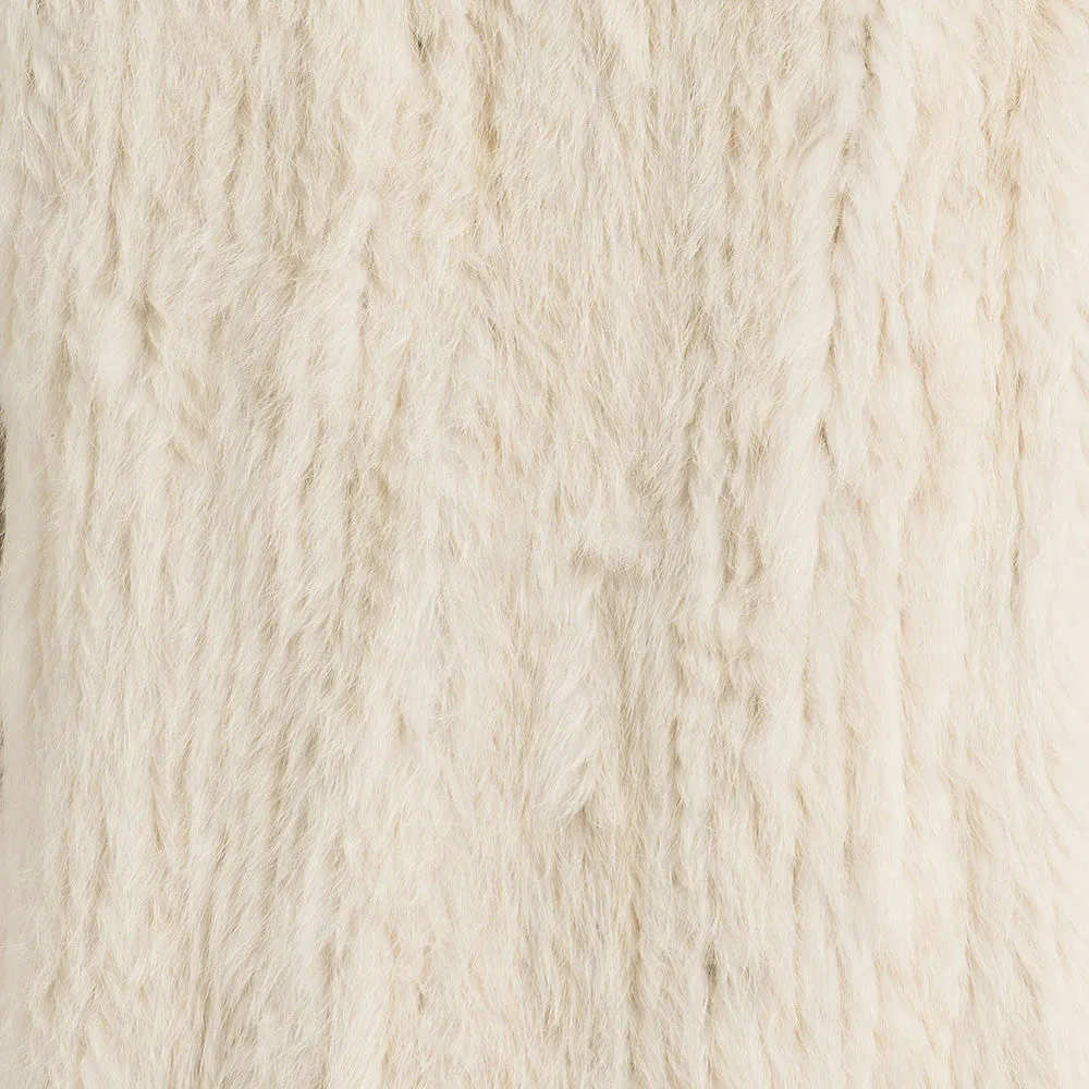 Ladies Real Rabbit Fur Coat Knitted Soft Fur Jacket Beige