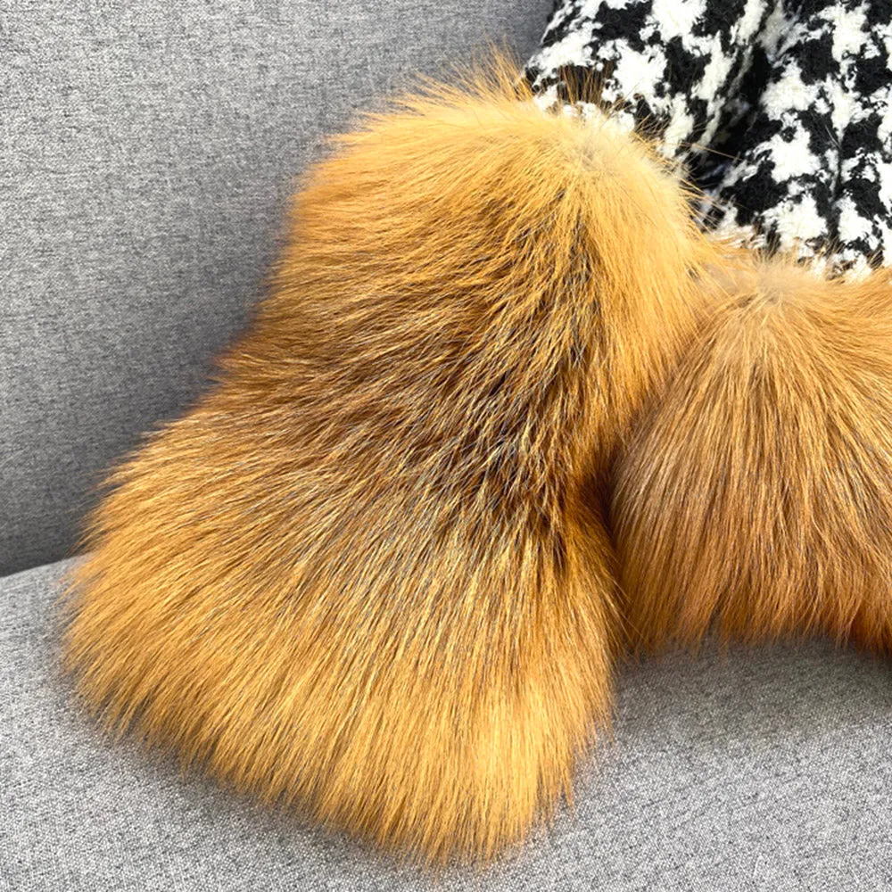 Lady Real Fur Jackets Winter Wool Coats Red Fox Women Coat