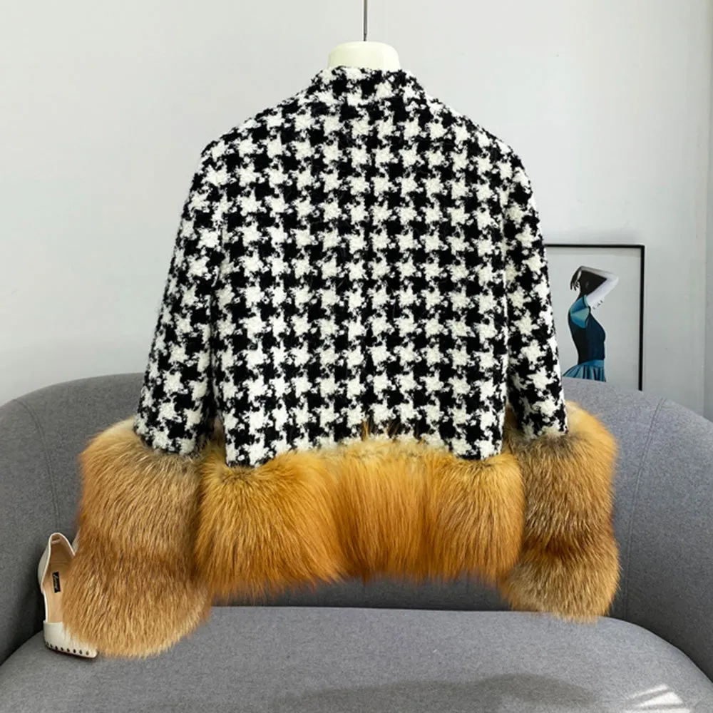 Lady Real Fur Jackets Winter Wool Coats Red Fox Women Coat