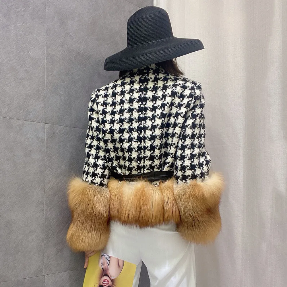 Lady Real Fur Jackets Winter Wool Coats Red Fox Women Coat